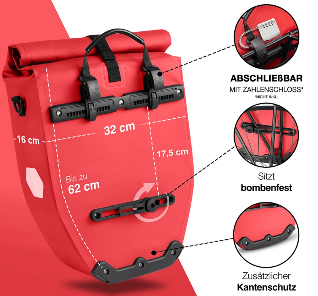 Valkental ValkBasic 28L - große & wasserdichte Gepäckträgertasche